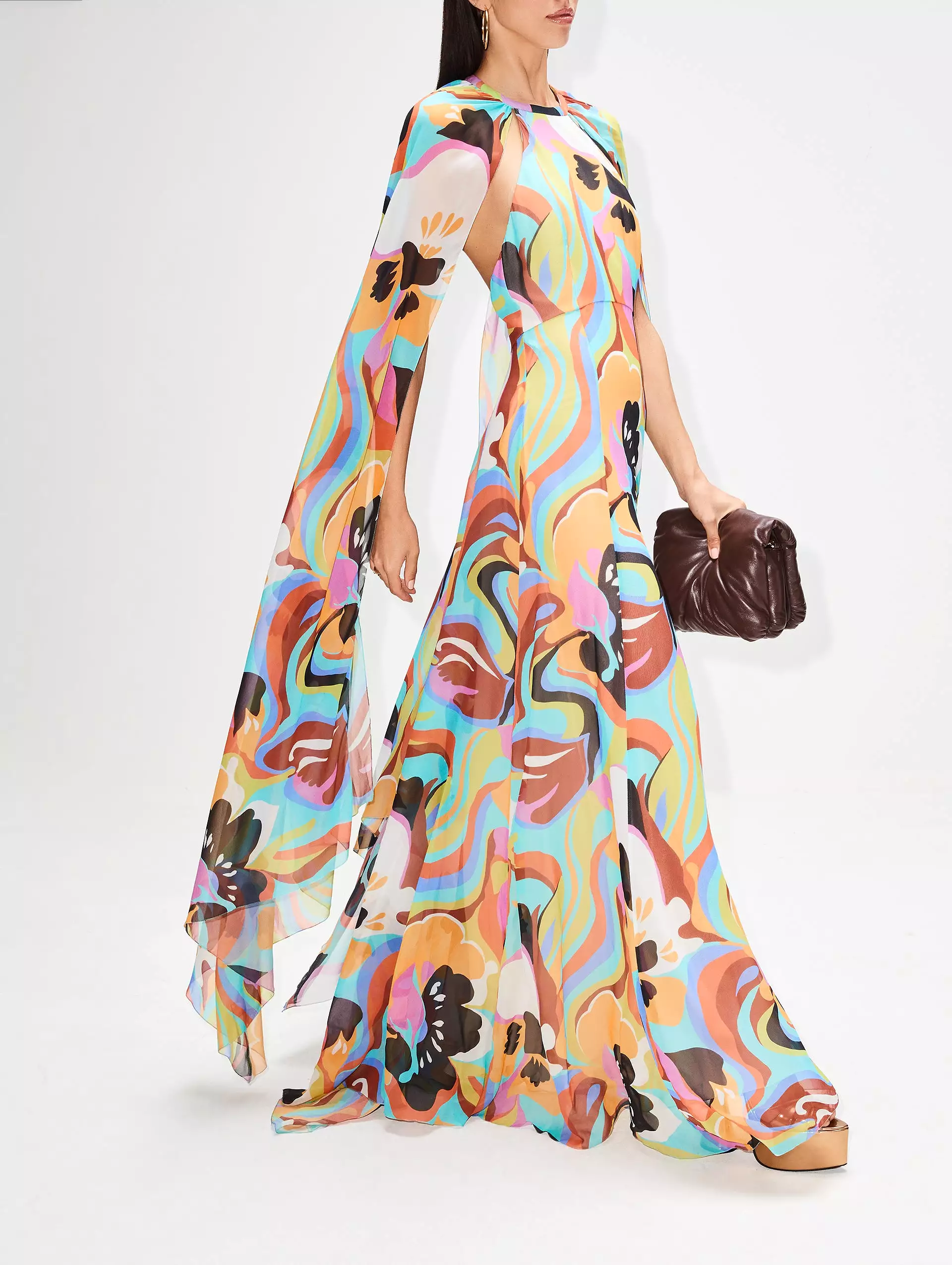 Abstract Floral Cape Dress