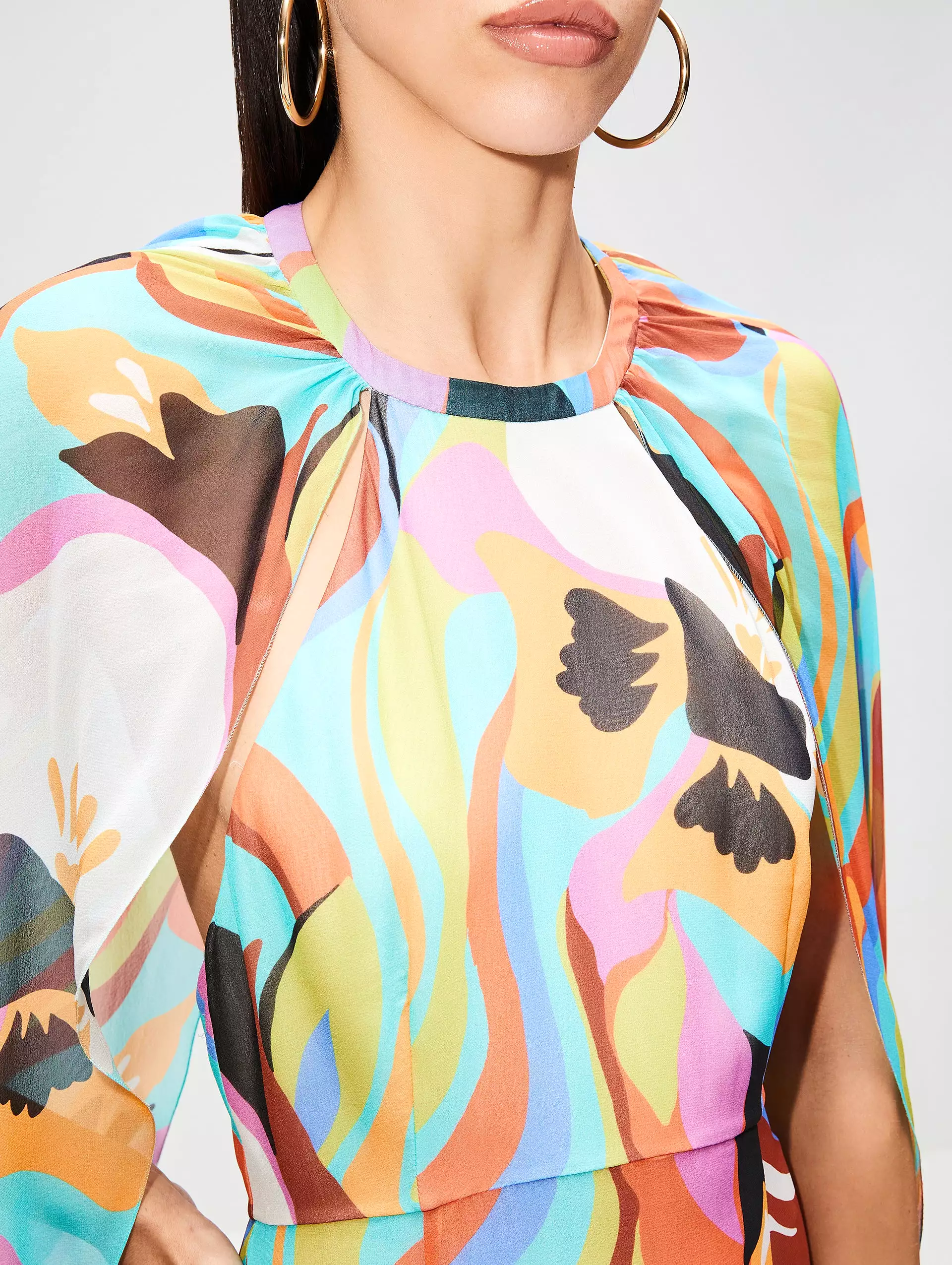 Abstract Floral Cape Dress