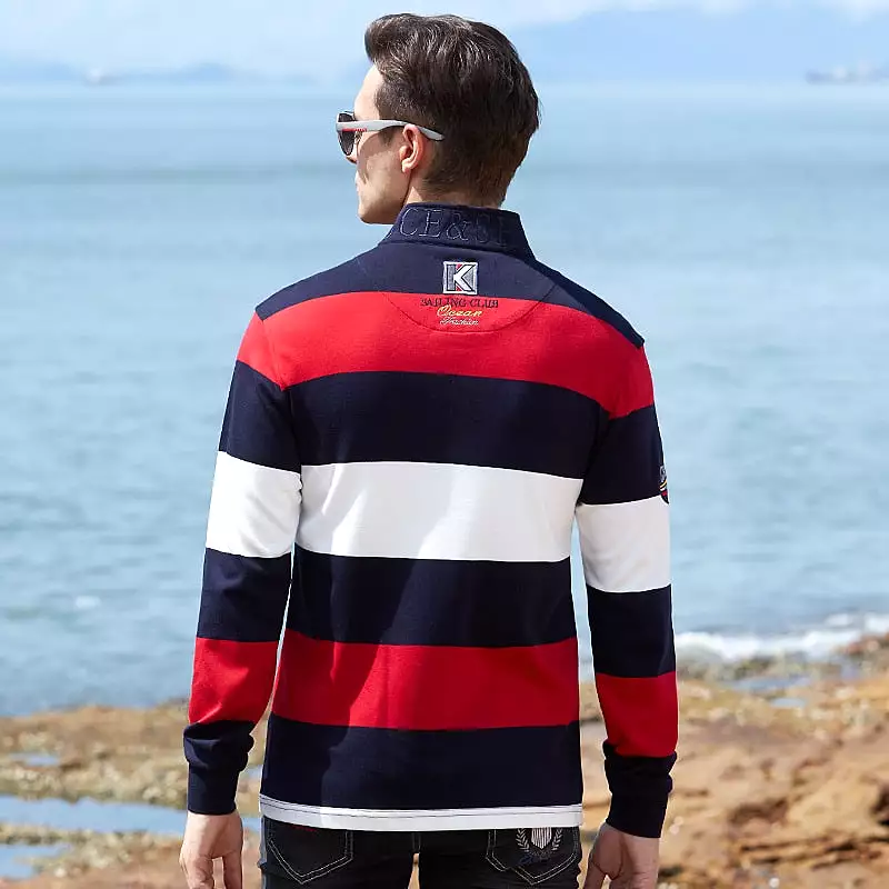 Ashore Shop New Winter and Autumn Men's Polo Long SleeveThicken Cotton Striped Loose Super Quality Fashion Casual  Big size 4XL