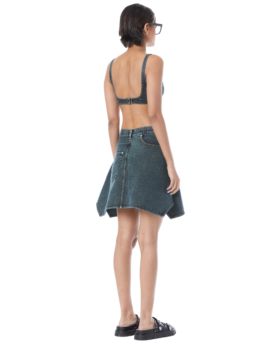 Asymmetric Denim Skirt Green