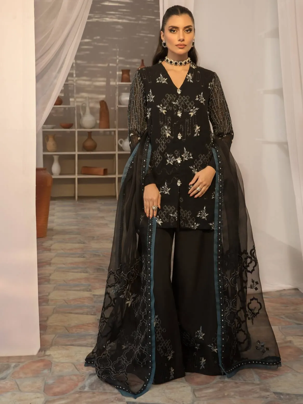 AZZAL by Ayesha & Usman Unstitched Embroidered Chiffon 3Pc Suit D-01 IRENE