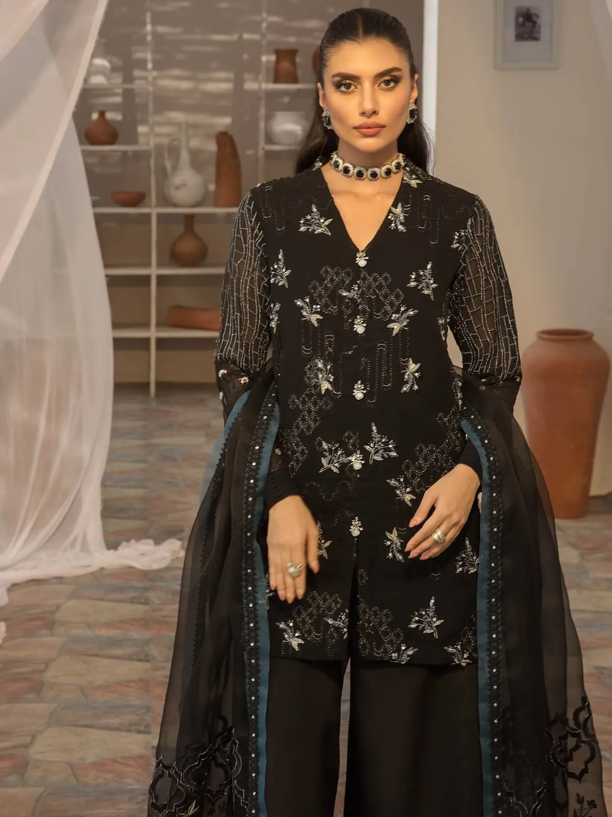 AZZAL by Ayesha & Usman Unstitched Embroidered Chiffon 3Pc Suit D-01 IRENE