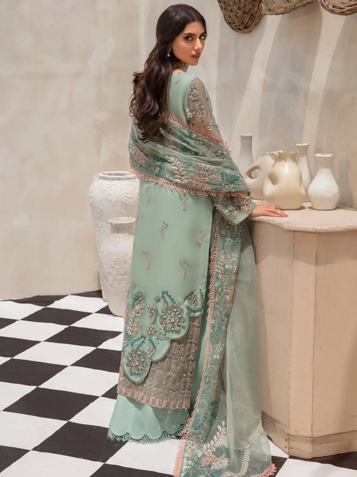 AZZAL by Ayesha & Usman Unstitched Embroidered Organza 3Pc Suit D-03 NIA