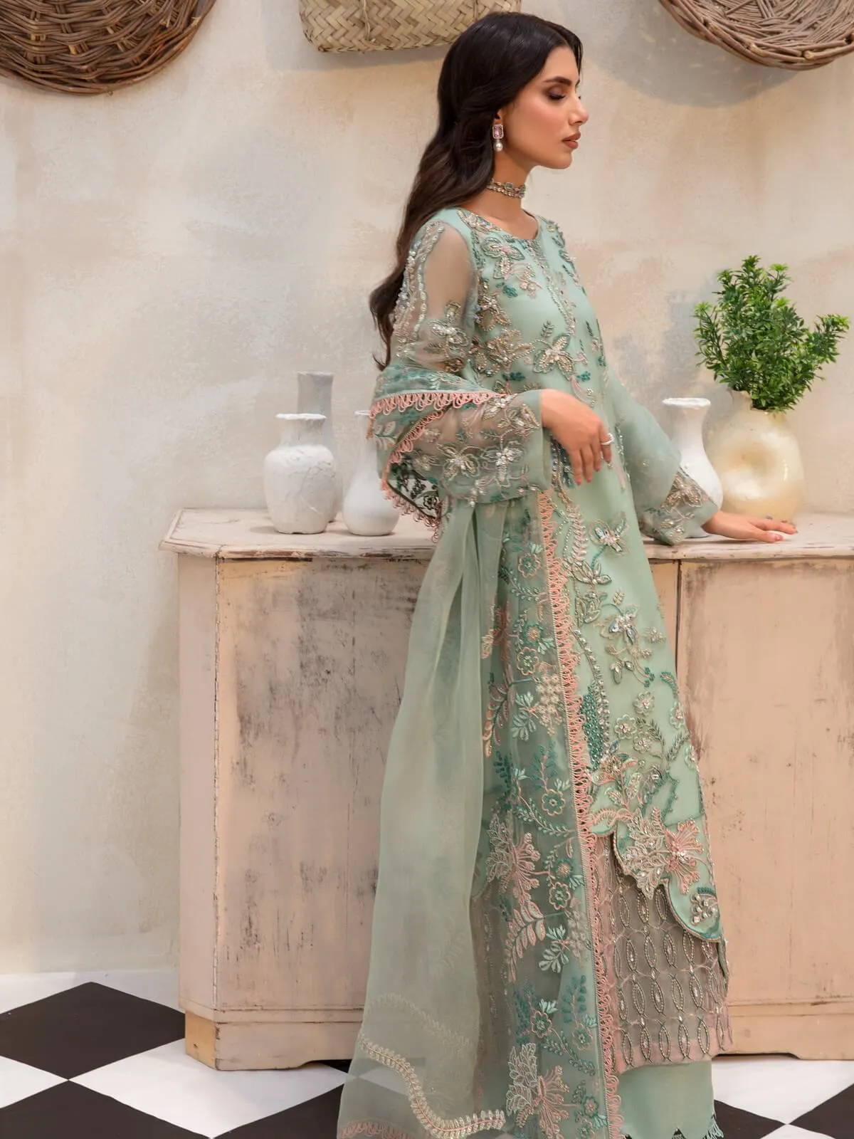 AZZAL by Ayesha & Usman Unstitched Embroidered Organza 3Pc Suit D-03 NIA