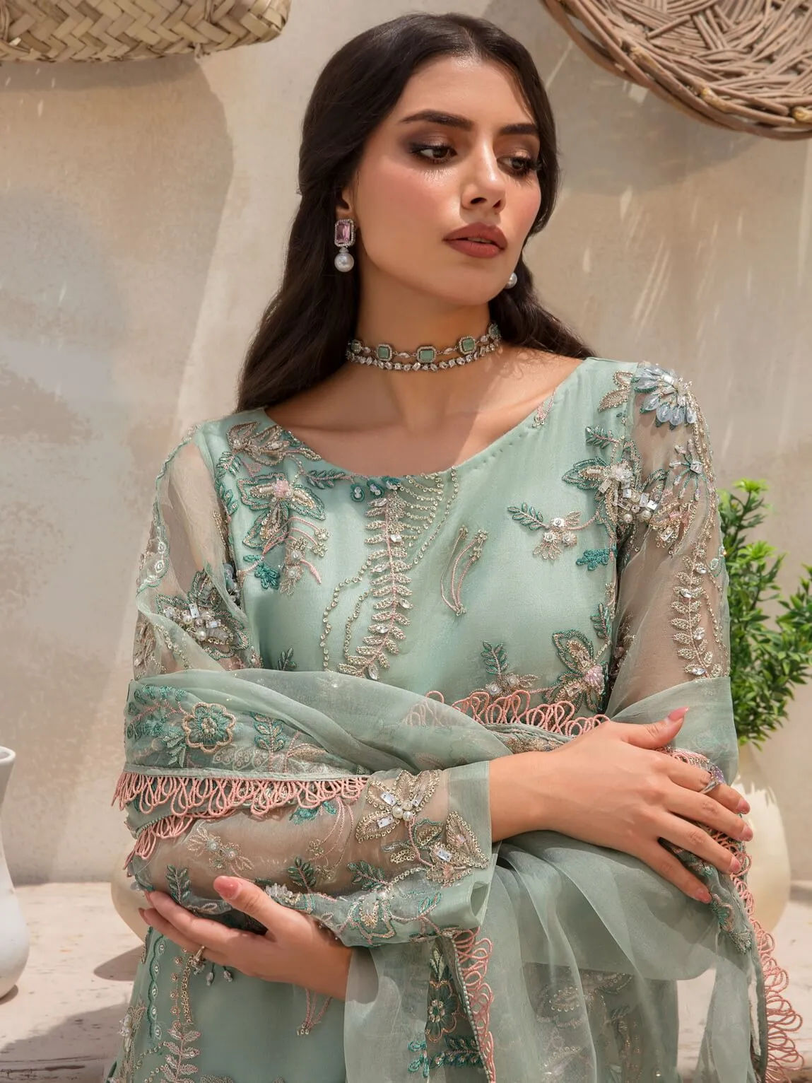 AZZAL by Ayesha & Usman Unstitched Embroidered Organza 3Pc Suit D-03 NIA