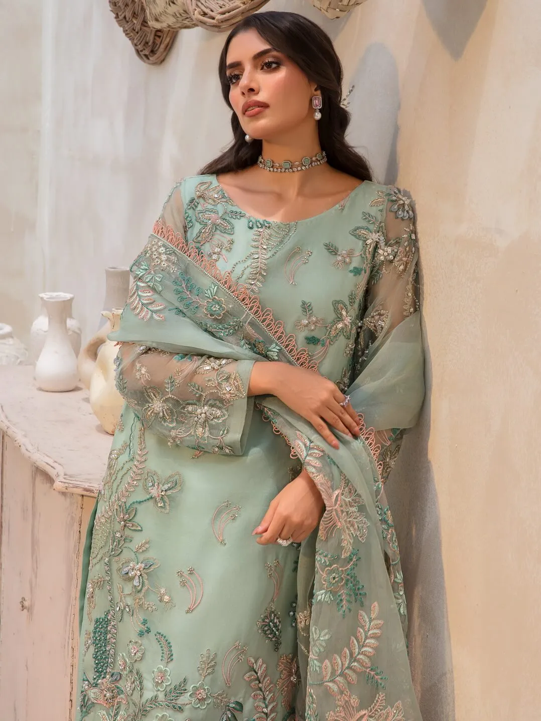 AZZAL by Ayesha & Usman Unstitched Embroidered Organza 3Pc Suit D-03 NIA