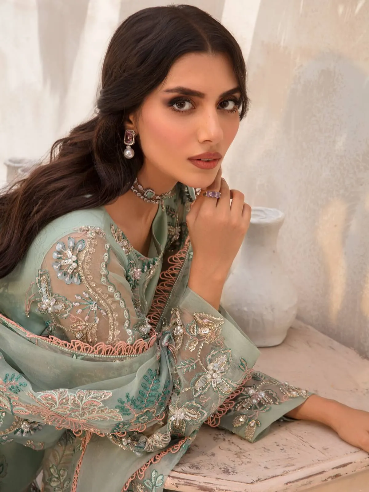 AZZAL by Ayesha & Usman Unstitched Embroidered Organza 3Pc Suit D-03 NIA