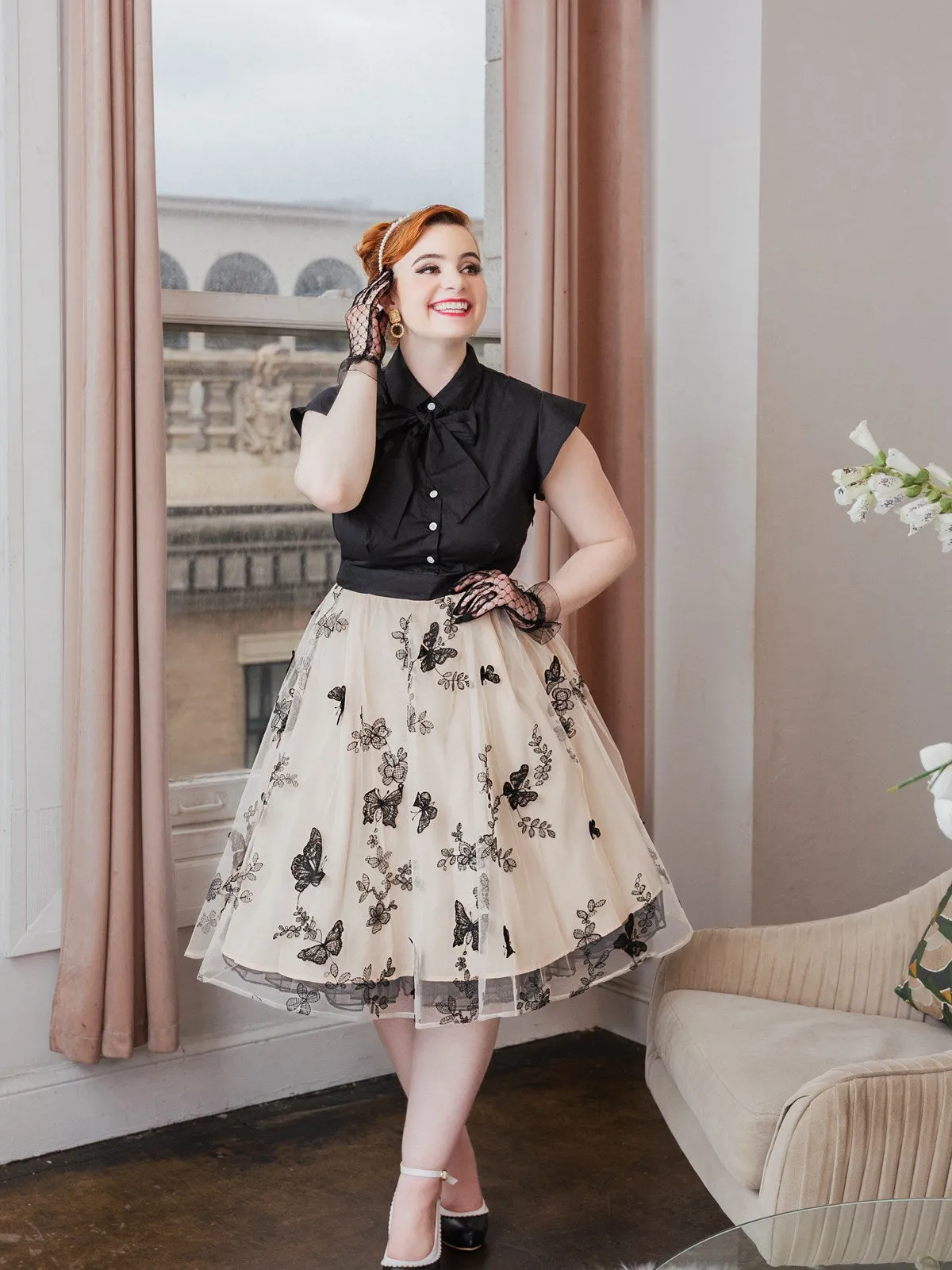 Black 1950s Butterfly Patchwork Vintage Dress