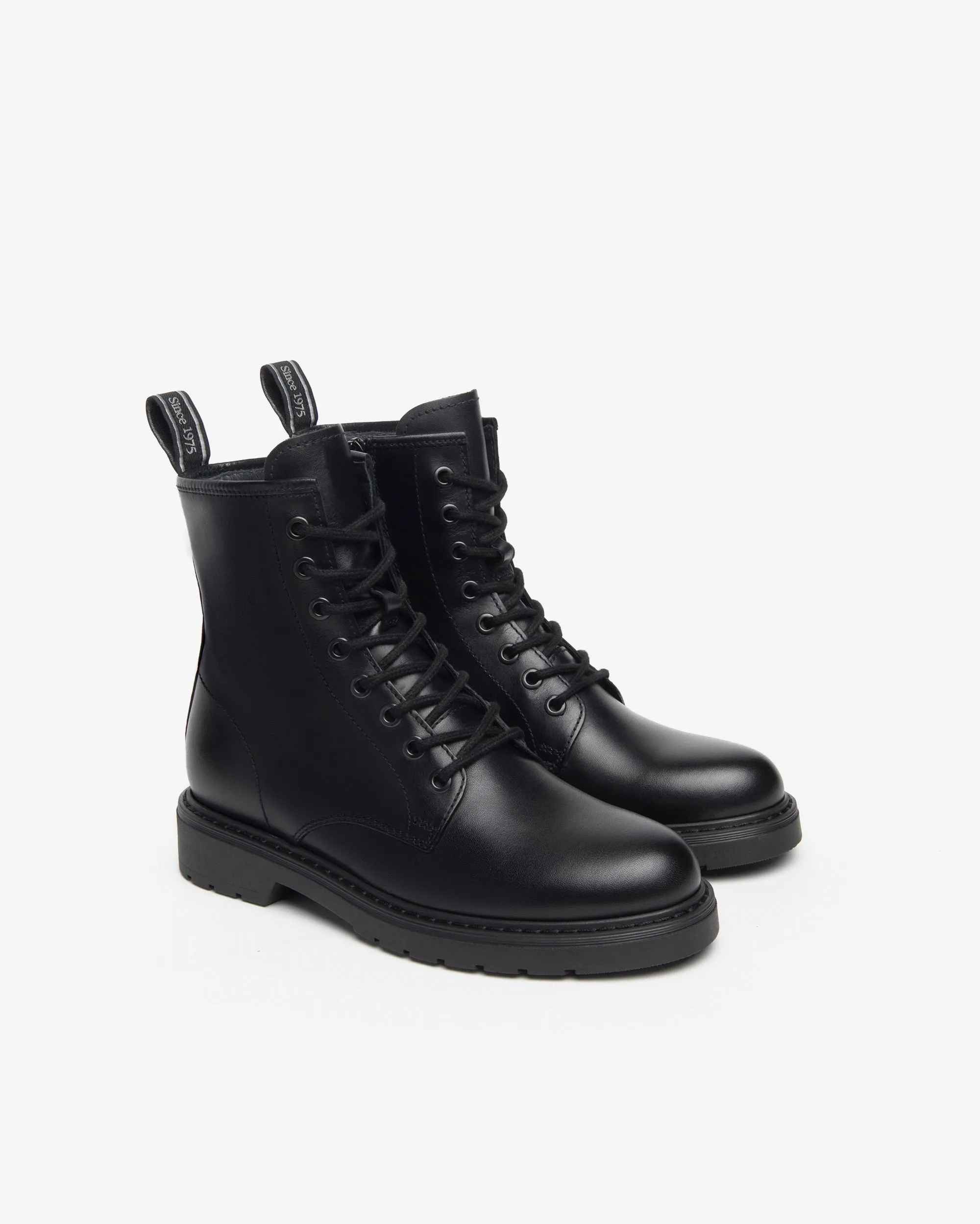 BLACK LACE UP FLAT BOOT - NEROGIARDINI