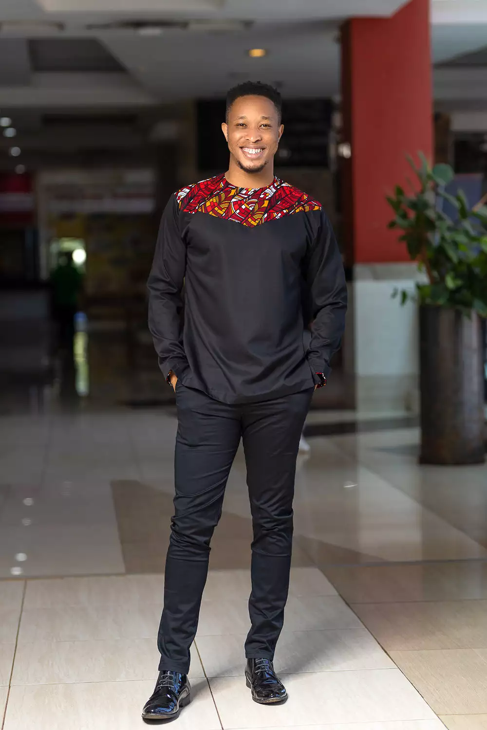 Black red long sleeved ankara shirt