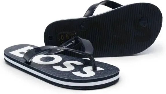 BOSS Kidswear logo-print flip flops Blue