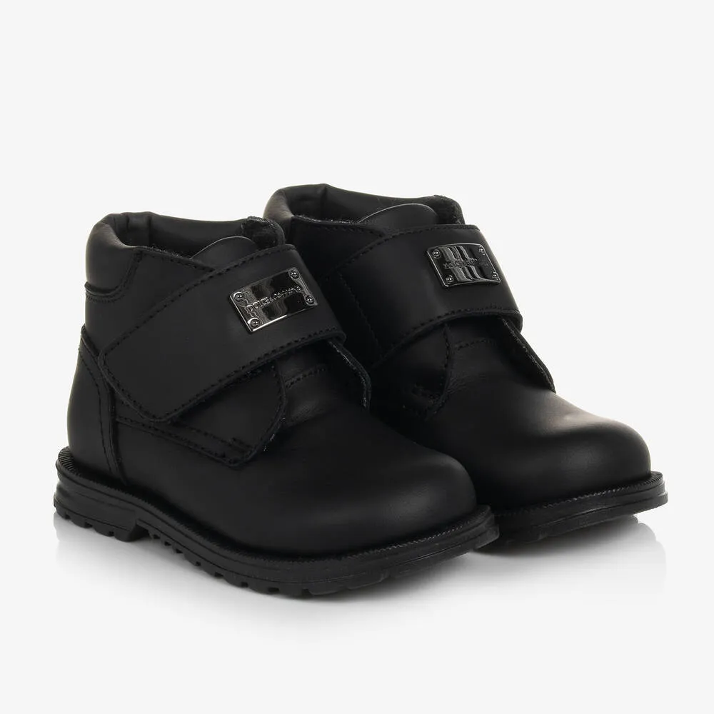 Boys Black Leather Ankle Boots