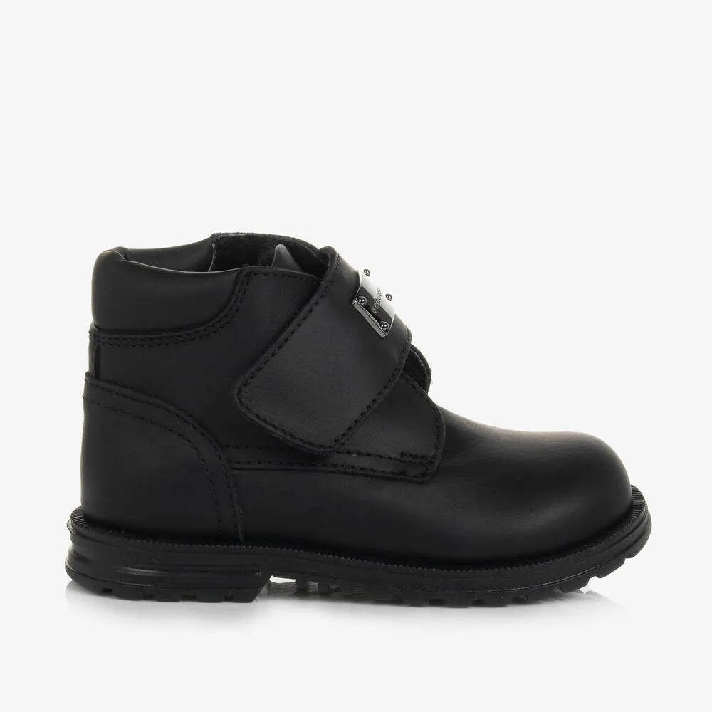 Boys Black Leather Ankle Boots