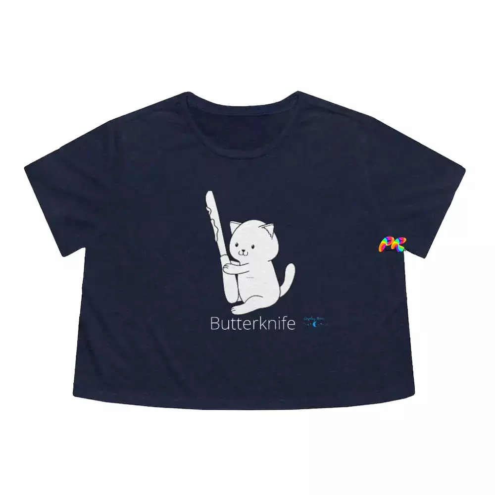 Butterknife Cat Flowy Crop T-Shirt