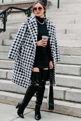 Call My Lawyer Checkered Faux Fur Coat (Black & White)