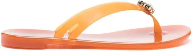 Casadei Jelly crystal-embellished flip flops Orange