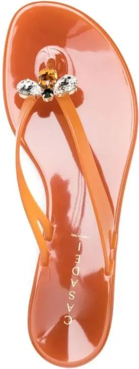 Casadei Jelly crystal-embellished flip flops Orange