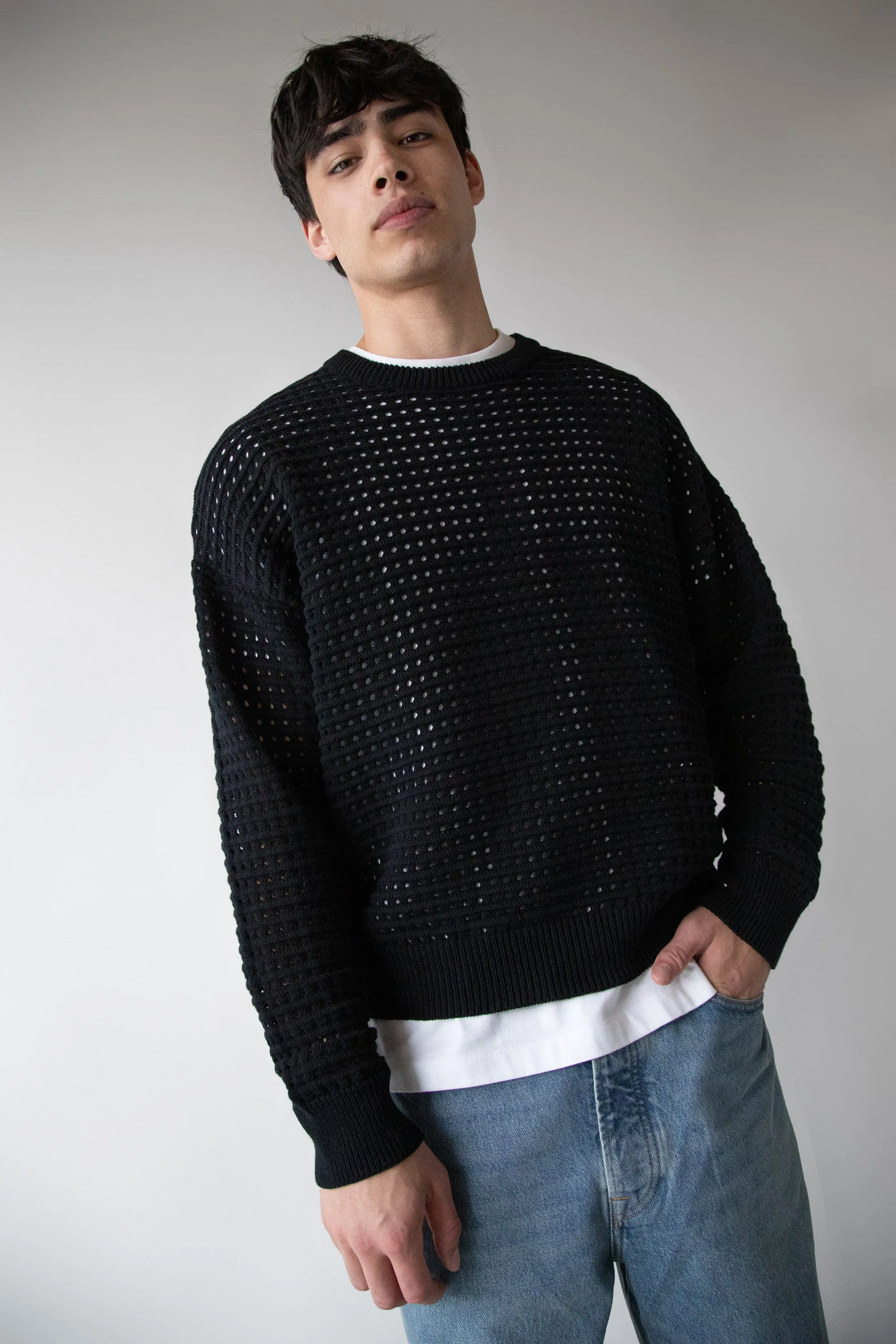 CREWNECK OPEN KNIT SWEATER