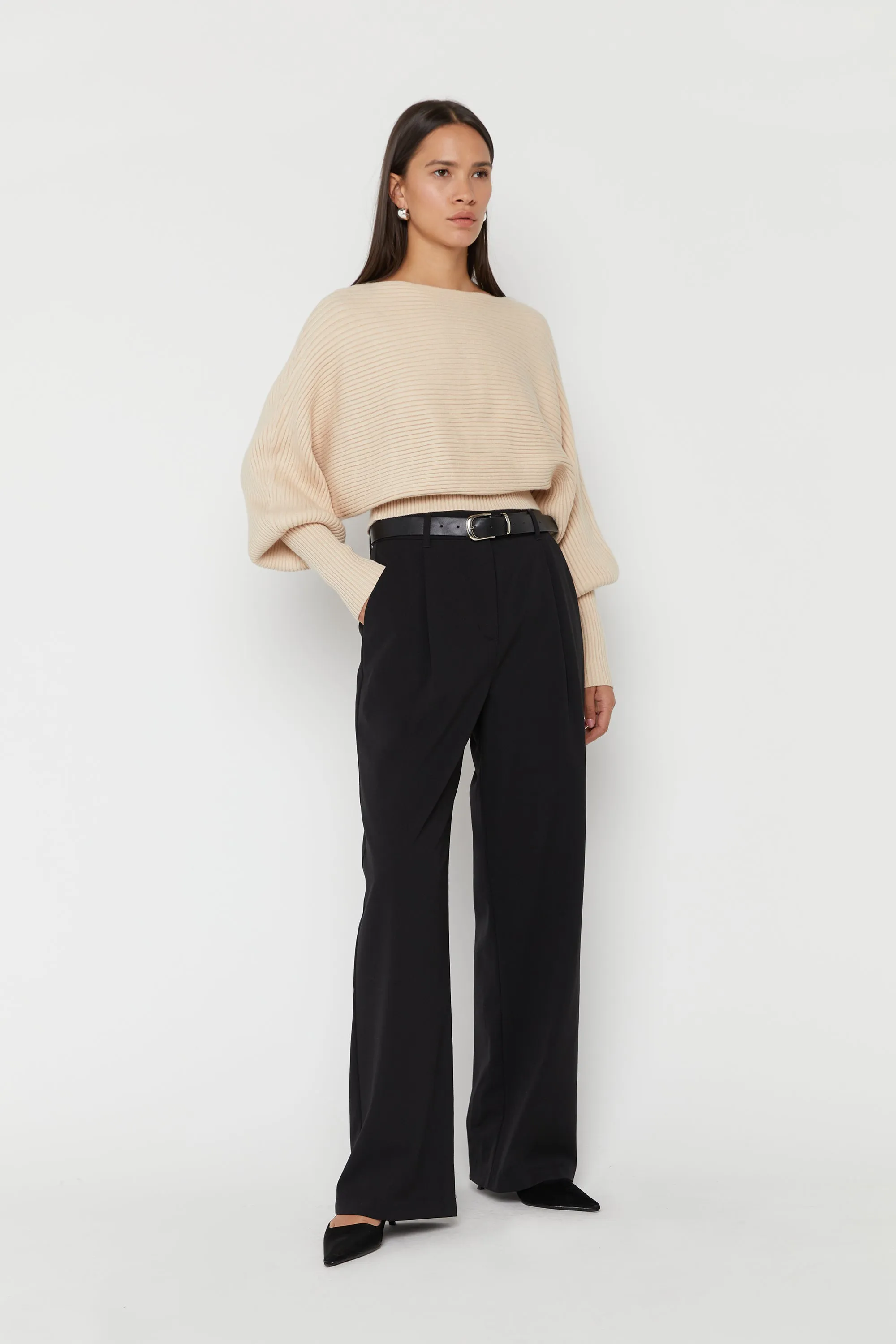 CROPPED RIBBED SWEATER