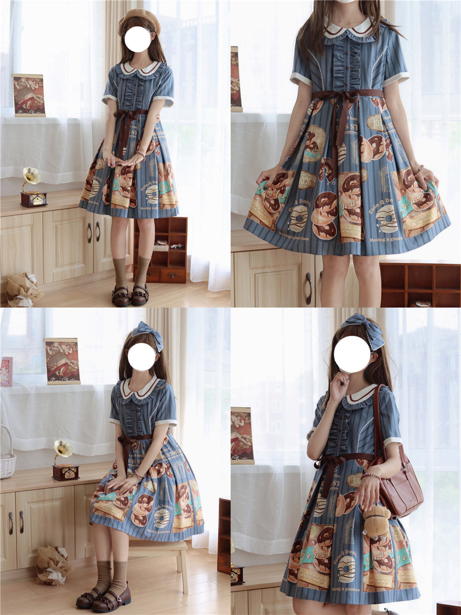 Donuts coffee shop lolita daily op one piece dress dolly collar