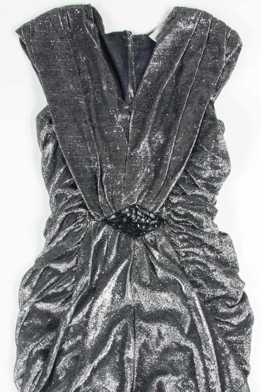 Draping Metallic Formal Vintage Dress