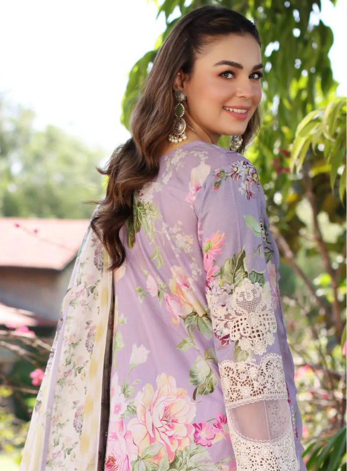 Elaf Print Chikankari Lawn 3 Piece Unstitched Suit EF24C ECK-03 A LILAC LAMOUR