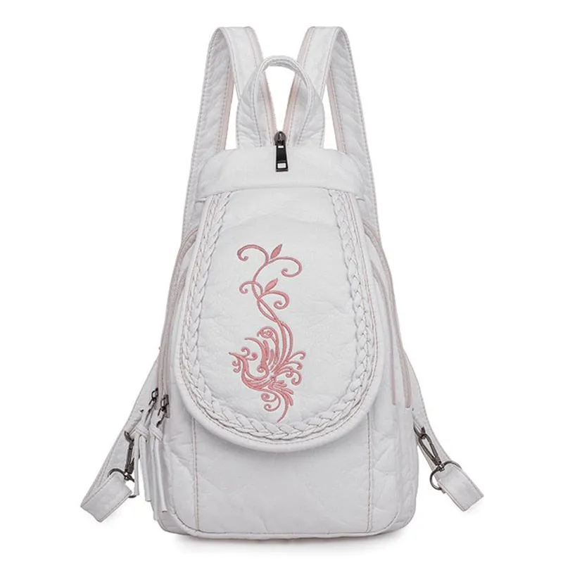 Fashion Ladies Embroidery Small Backpack High Quality Soft