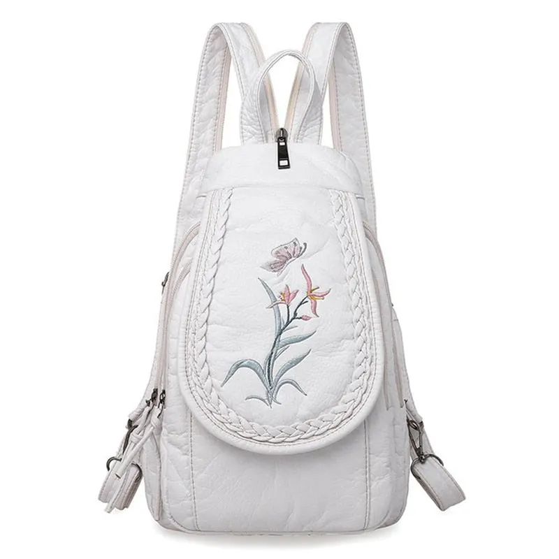 Fashion Ladies Embroidery Small Backpack High Quality Soft