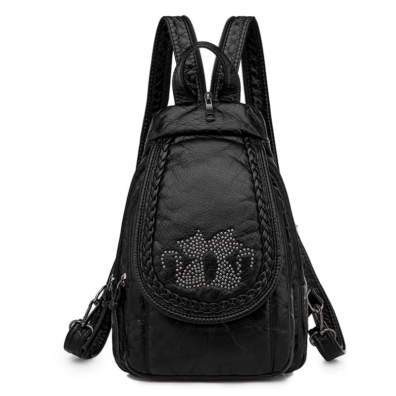 Fashion Ladies Embroidery Small Backpack High Quality Soft