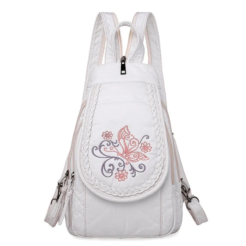 Fashion Ladies Embroidery Small Backpack High Quality Soft