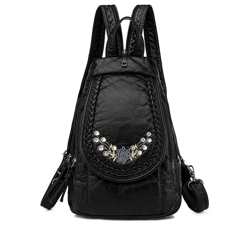 Fashion Ladies Embroidery Small Backpack High Quality Soft