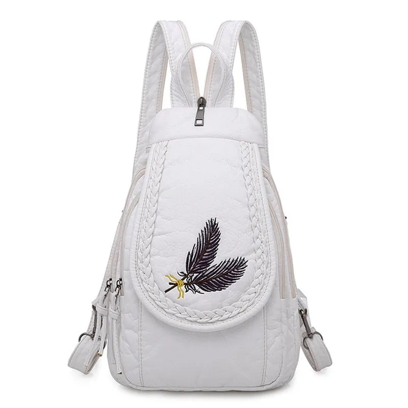 Fashion Ladies Embroidery Small Backpack High Quality Soft