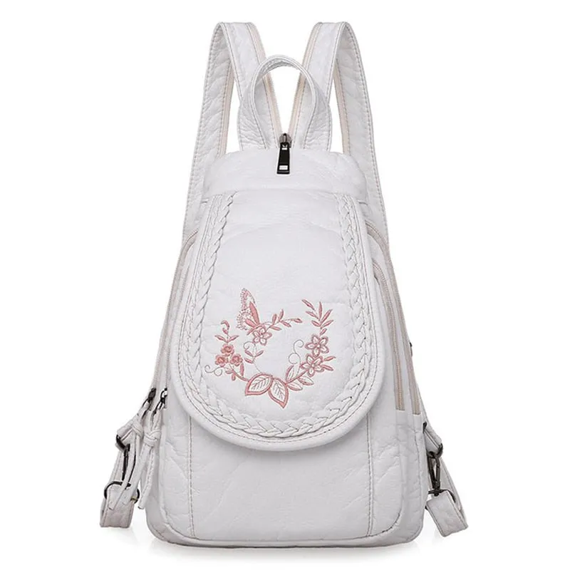 Fashion Ladies Embroidery Small Backpack High Quality Soft