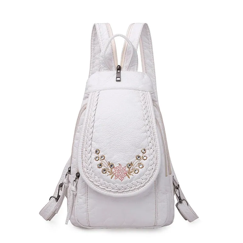 Fashion Ladies Embroidery Small Backpack High Quality Soft