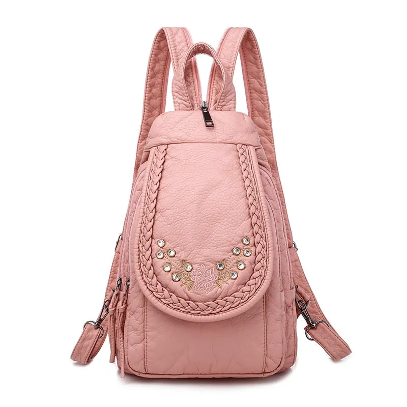 Fashion Ladies Embroidery Small Backpack High Quality Soft