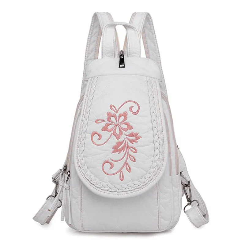 Fashion Ladies Embroidery Small Backpack High Quality Soft