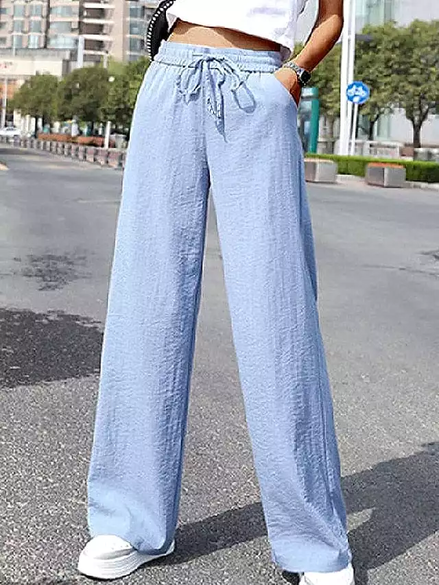 Fashionable Women's High Waist Wide Leg Streetwear Pants with Convenient Pockets