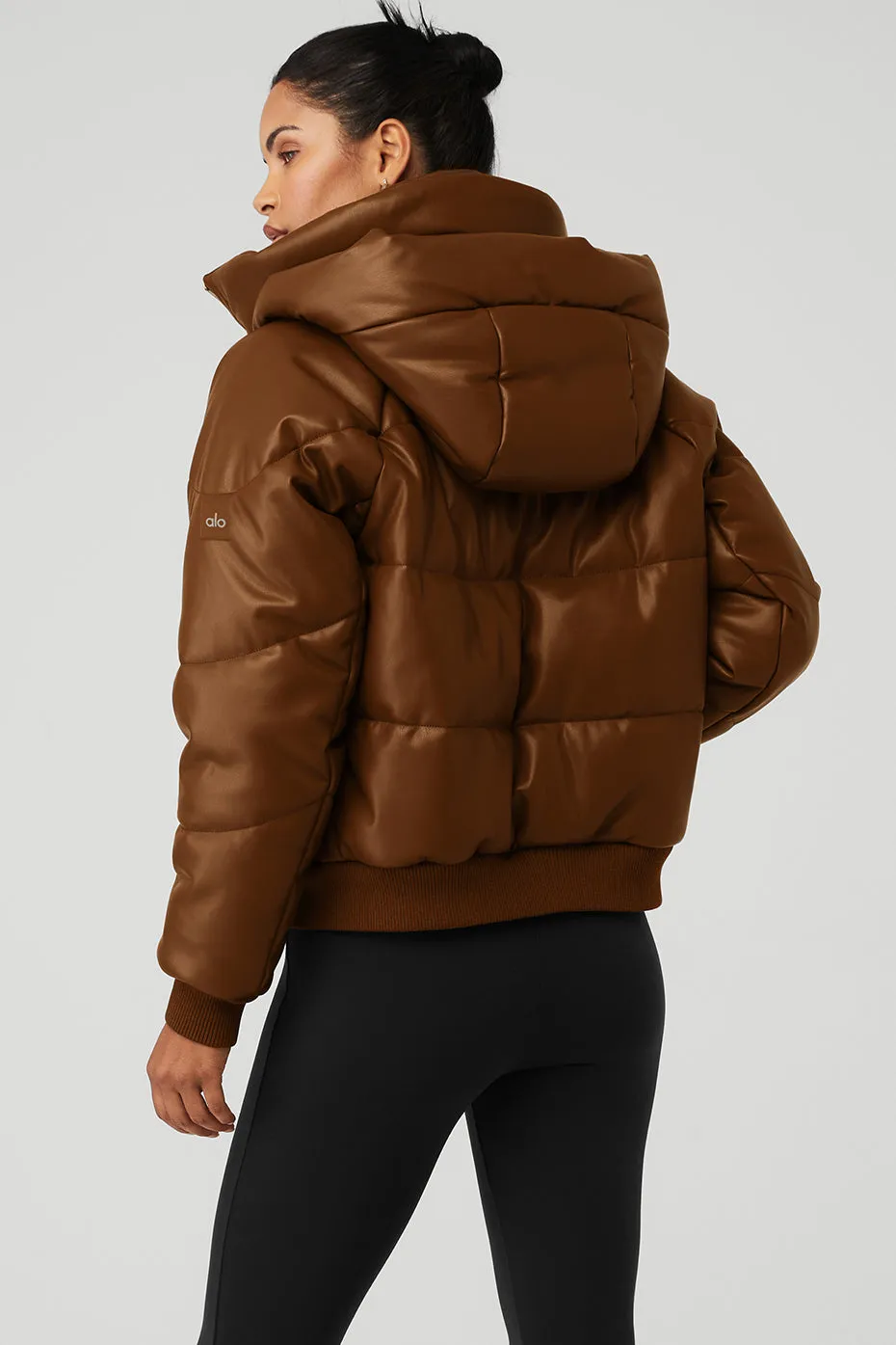 Faux Leather Boss Puffer - Cinnamon Brown