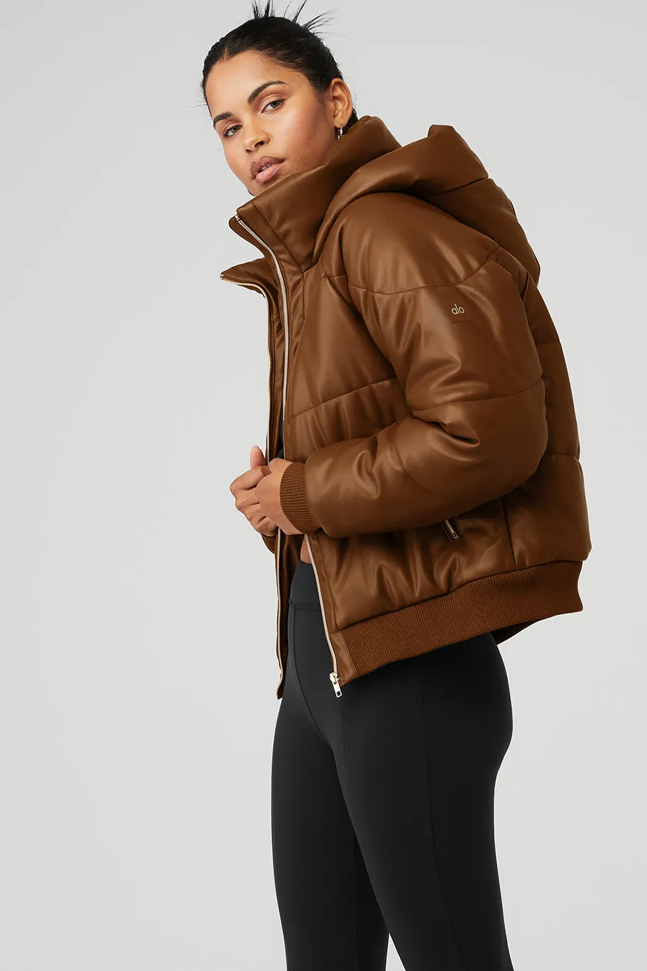 Faux Leather Boss Puffer - Cinnamon Brown