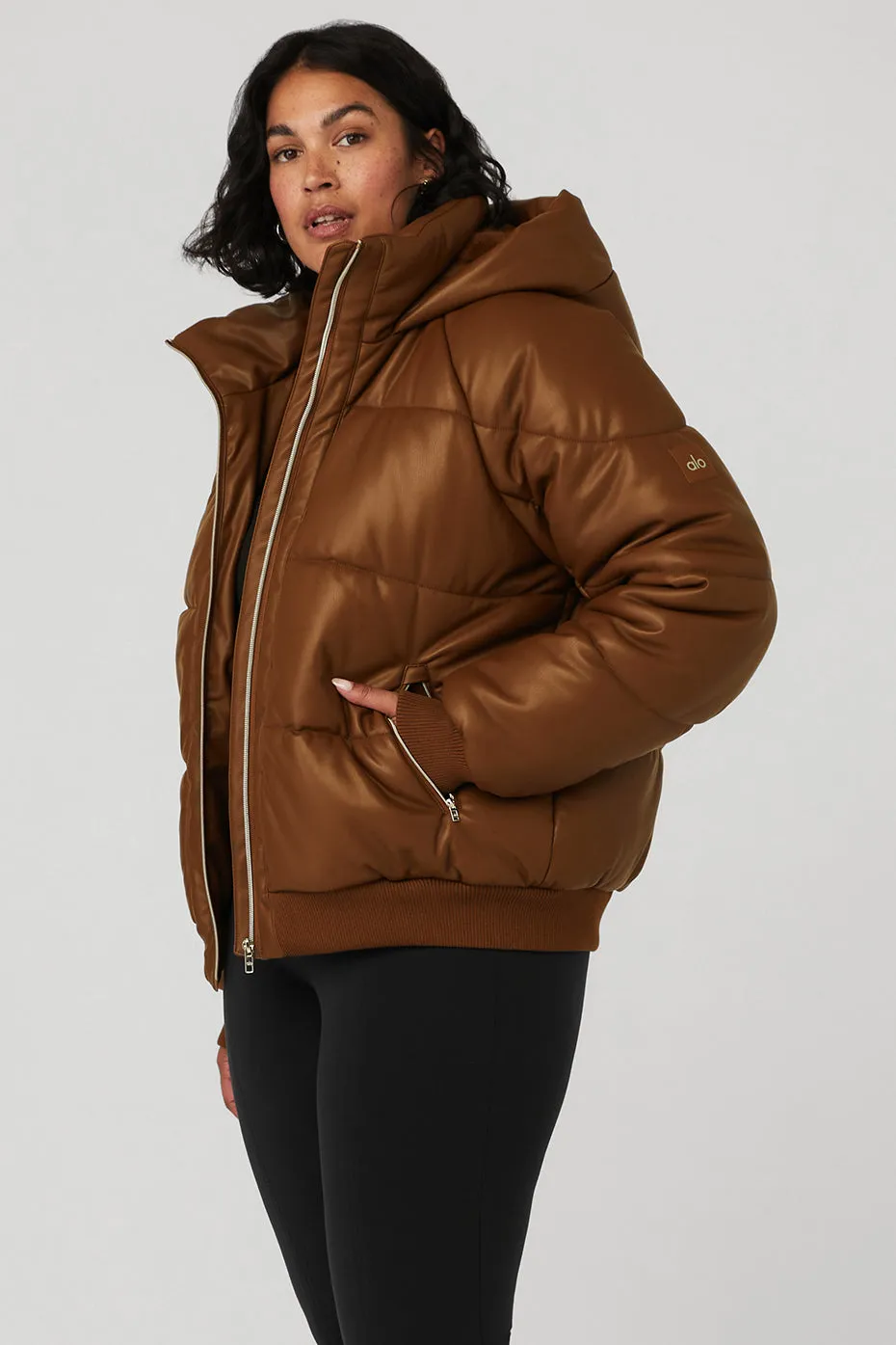 Faux Leather Boss Puffer - Cinnamon Brown