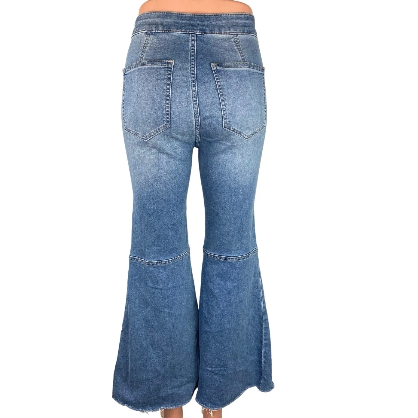 Free People We the Free Blue Flare Boot Cut Frayed Hem Mid Rise Stretch Ankle Denim Jeans 25