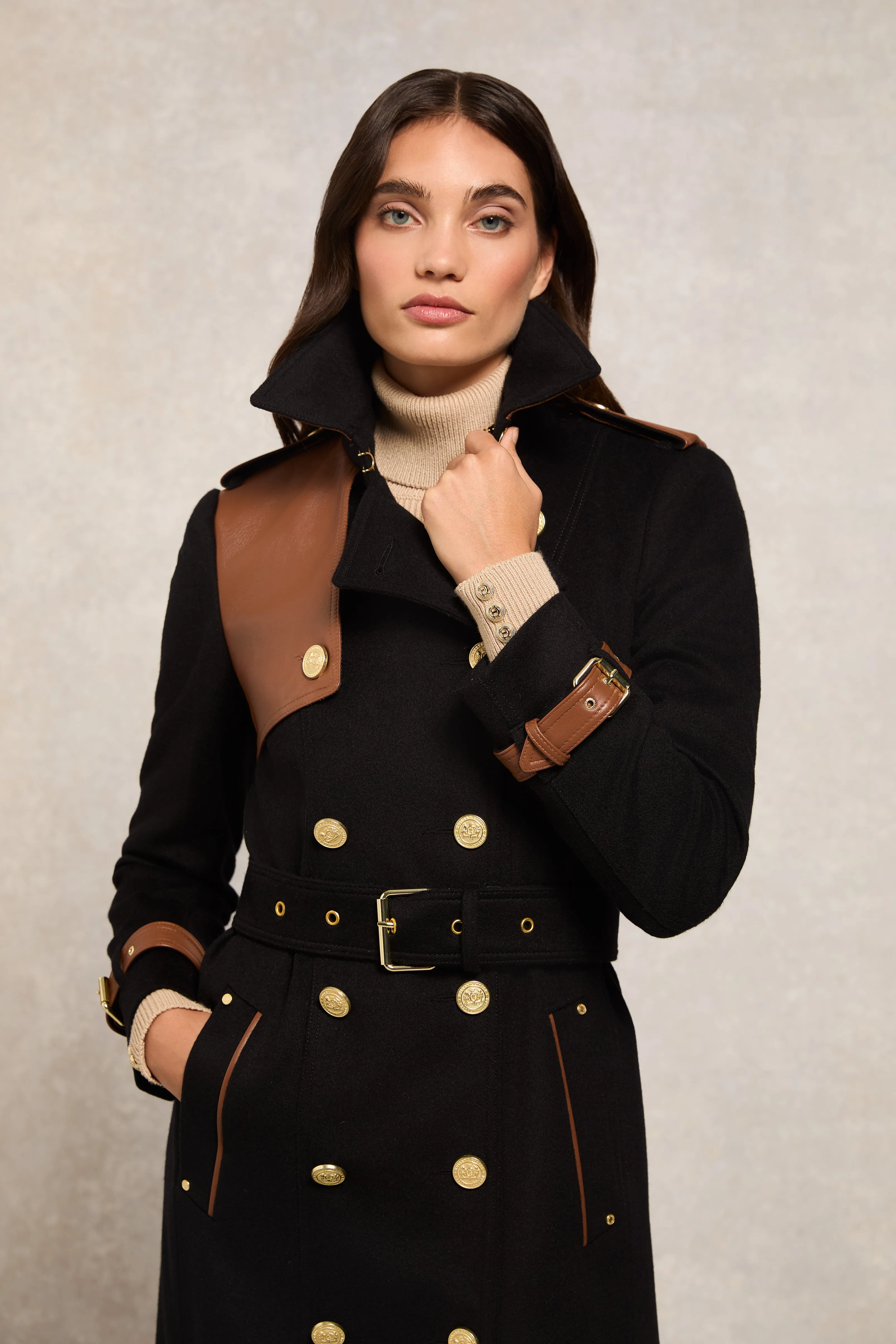 Full Length Marlborough Trench Coat (Soft Black Tan)