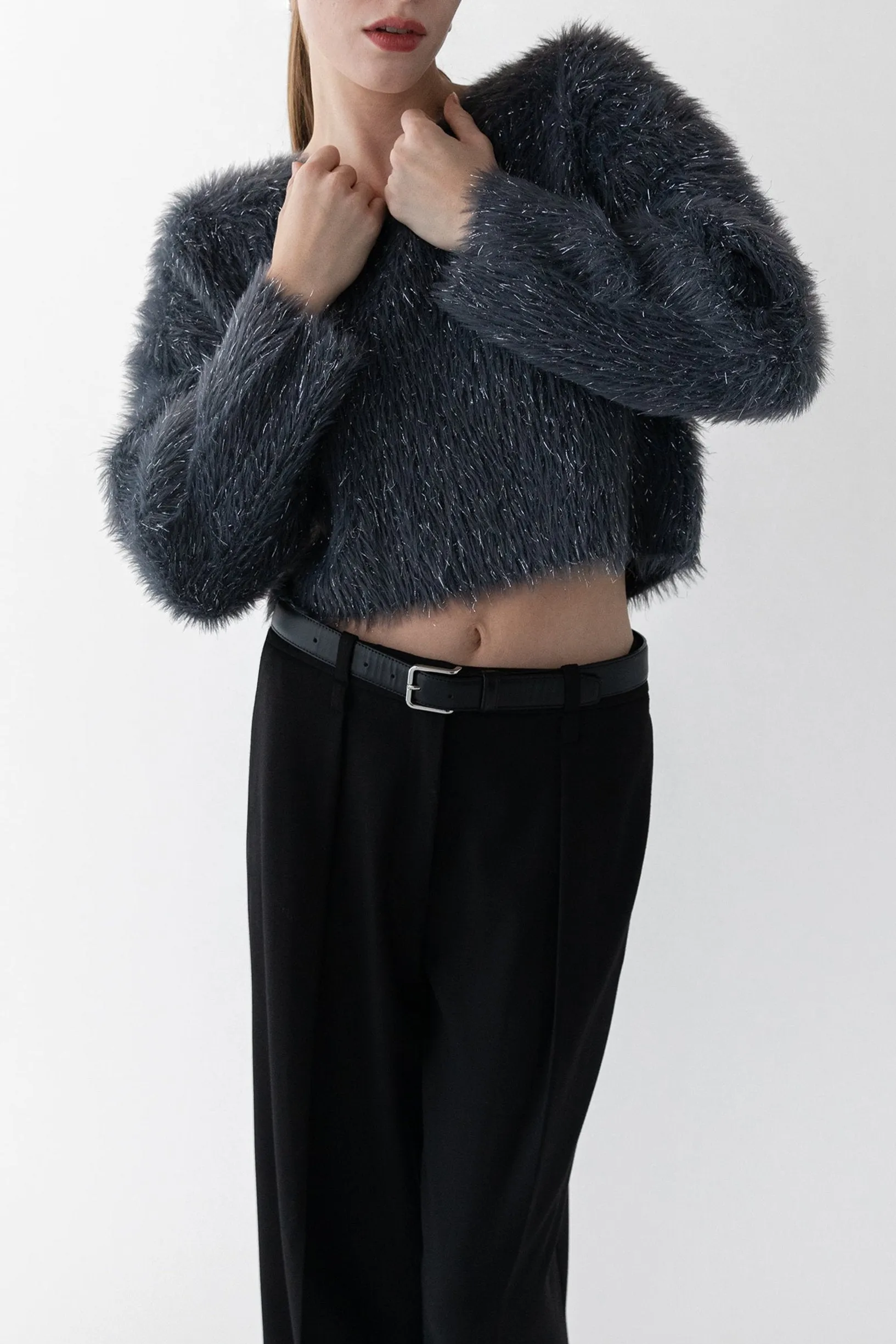 FUZZY METALLIC TINSEL SWEATER