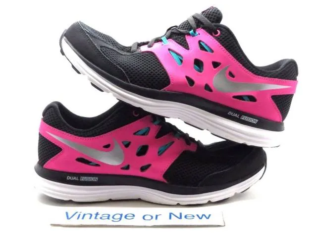 Girls nike dual fusion lite black pink teal running shoes 599295-001 gs sz 7y