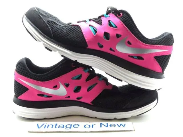 Girls nike dual fusion lite black pink teal running shoes 599295-001 gs sz 7y