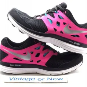 Girls nike dual fusion lite black pink teal running shoes 599295-001 gs sz 7y