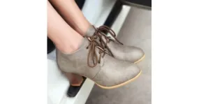 Grey Khaki Lace Up Vintage High Heels Oxfords Dress Shoes