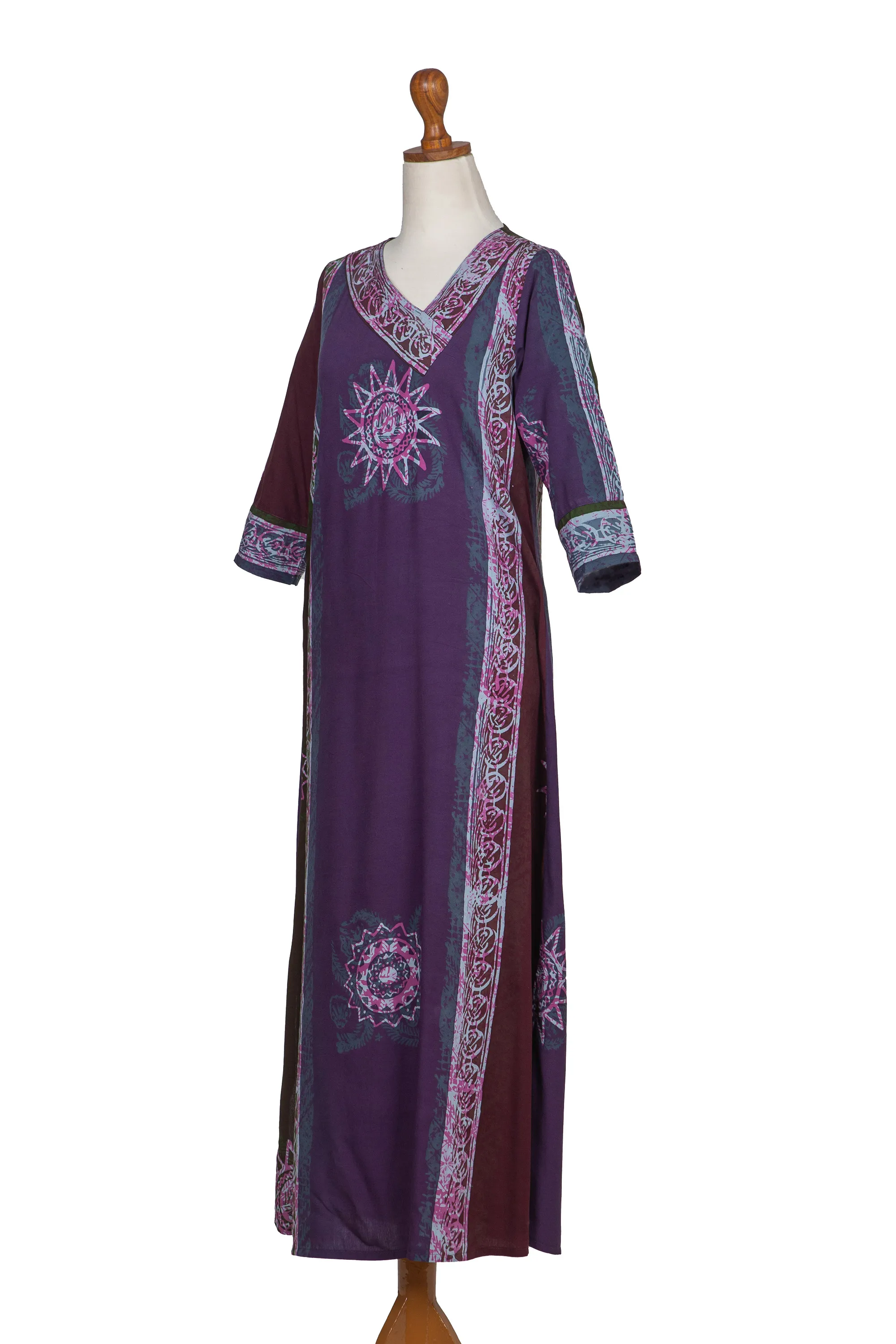 Handmade Batik Rayon Maxi Dress with Traditional Details, 