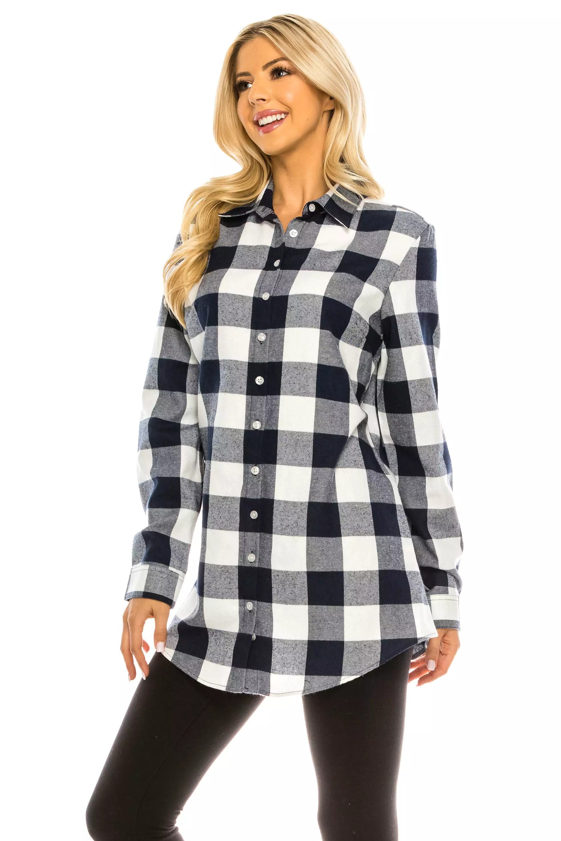 Haute Edition Women's Long Button Down Flannel Tunic Shirt with Plus