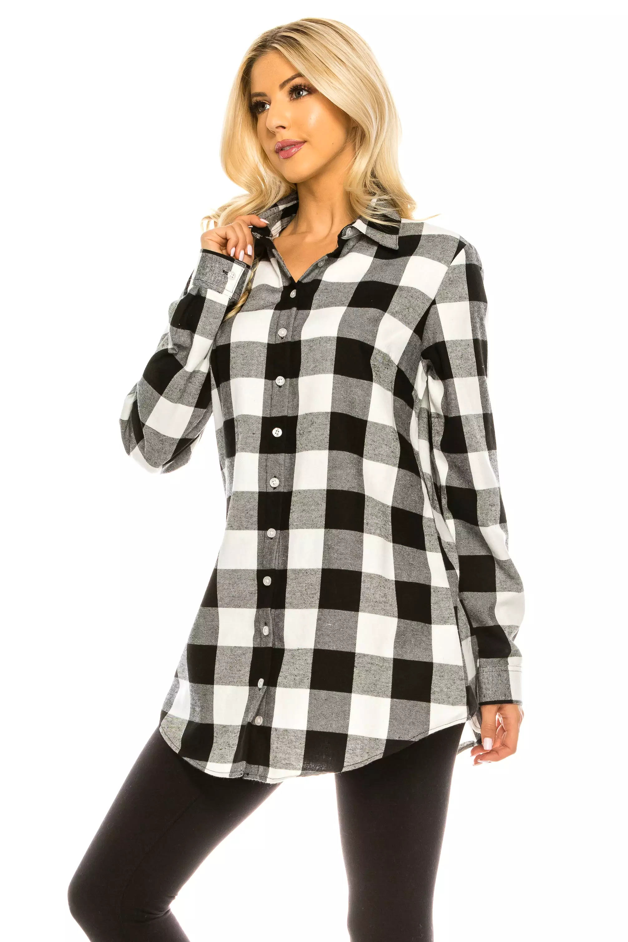 Haute Edition Women's Long Button Down Flannel Tunic Shirt with Plus